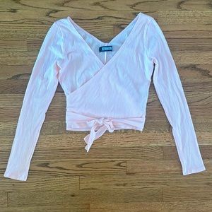Reformation Crop Top Ribbed Wrap Pink V-Neck Size Medium